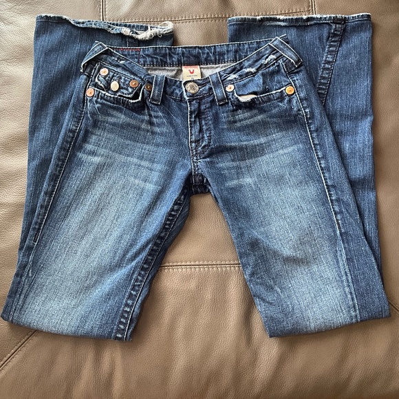 VTG Y2K 70s True Religion Horseshoe Twisted Bell Bottoms Flare Jeans USA Blue 29 - Picture 6 of 16